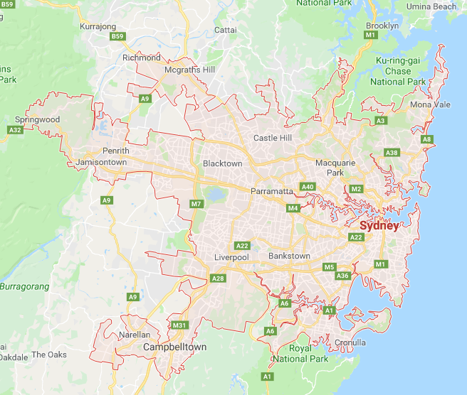 Map of Assembeled delivery Sydney Zone