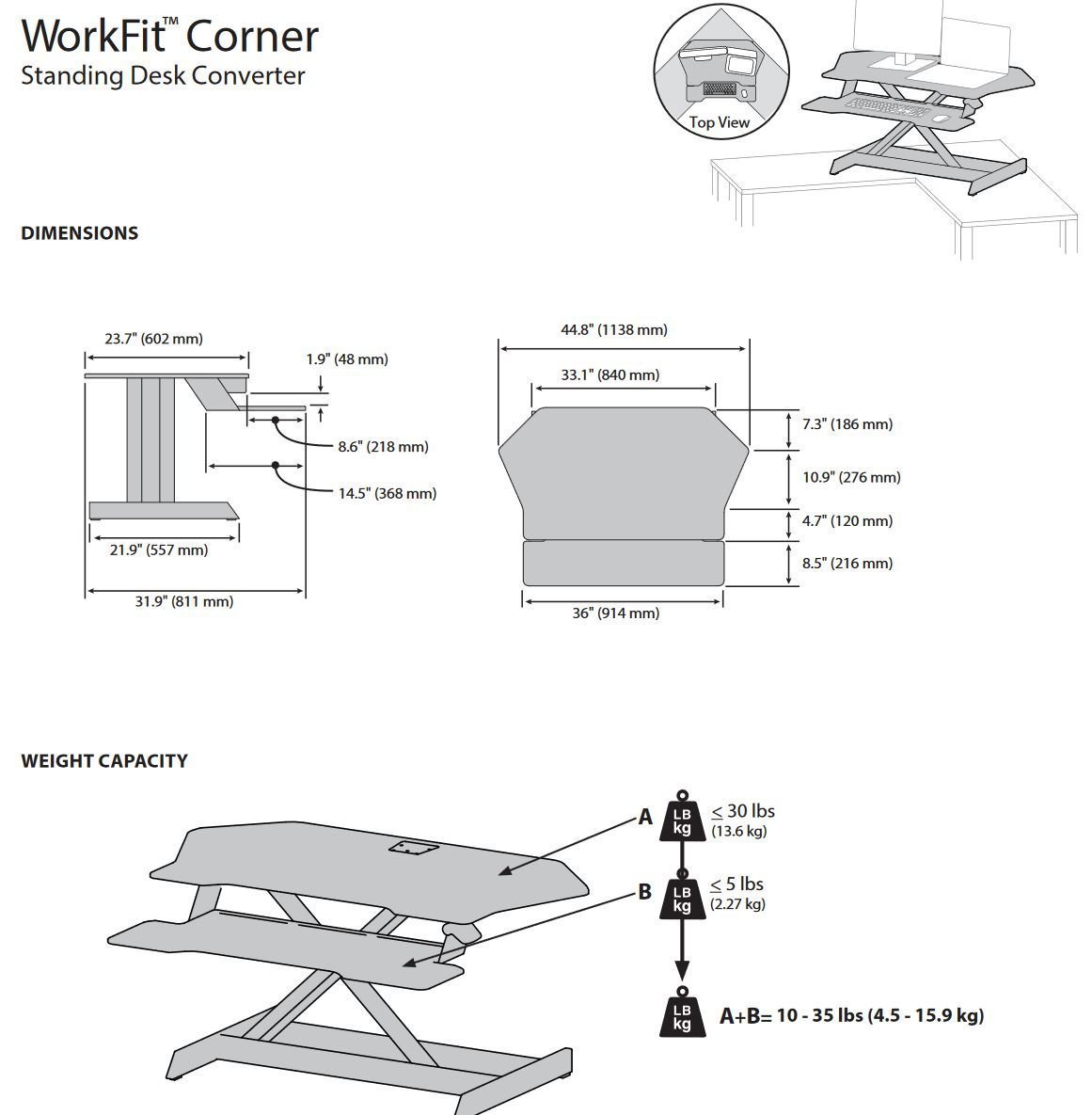 Workfit Corner Dimensions